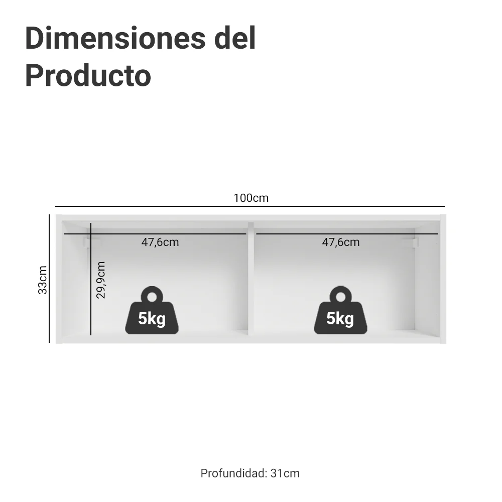 Alacena 100 cm 1 Puerta Rebatible Blanco/Marrón Glamy Madesa - Image 2