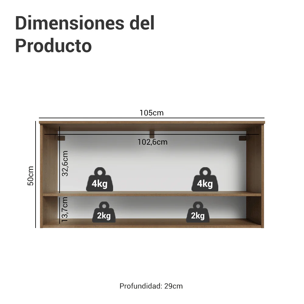 Alacena 105 cm 1 Puerta Rebatible Marrón/Blanco Lille Madesa - Image 2