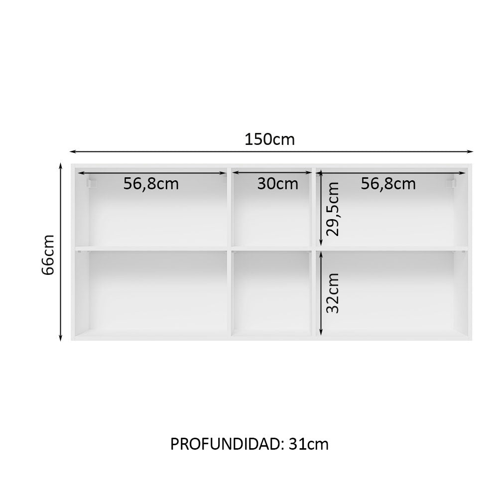 Alacena 150 cm 2 Puertas y 2 Nichos Glamy Blanco - Image 3