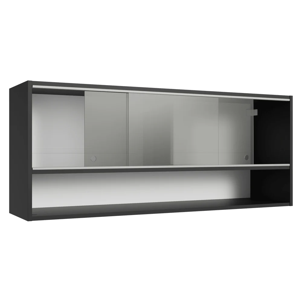 Alacena para Cocina 120 cm 2 Puertas Corredizas de Vidrio Esmerilado e 1 Nicho Negro Madesa - Image 8