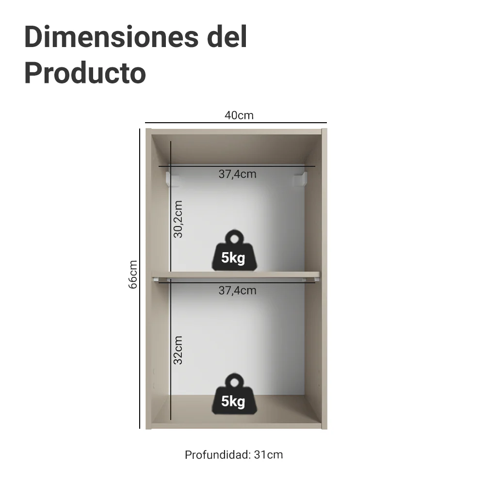 Alacena 40 cm 1 Puerta Nice Crema - Image 2