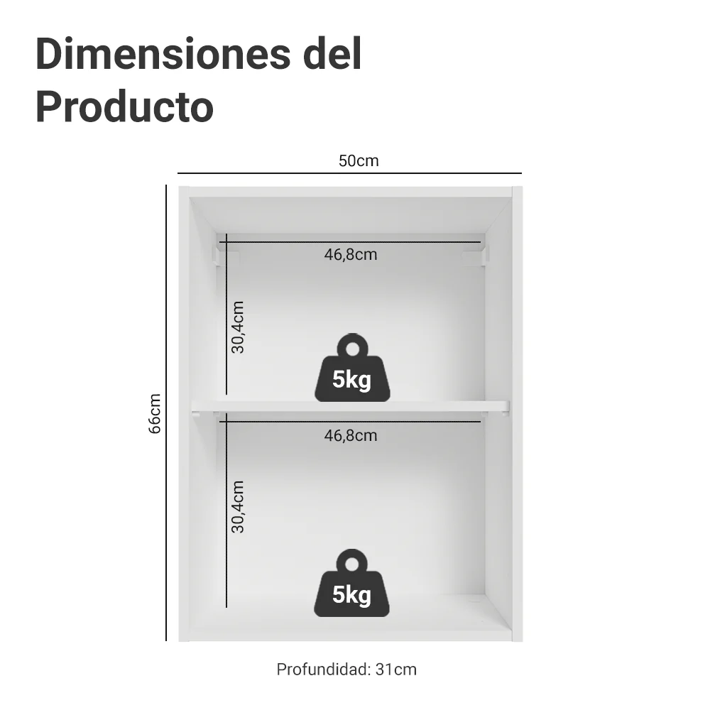 Alacena 50cm 1 Puerta Blanco/Blanco aterciopelado Lux Madesa - Image 2