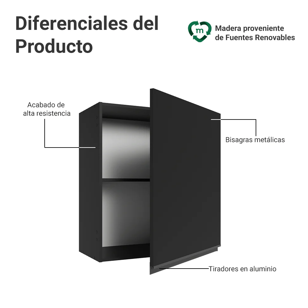 Alacena 60 cm 1 Puerta Negro Nice Madesa - Image 3