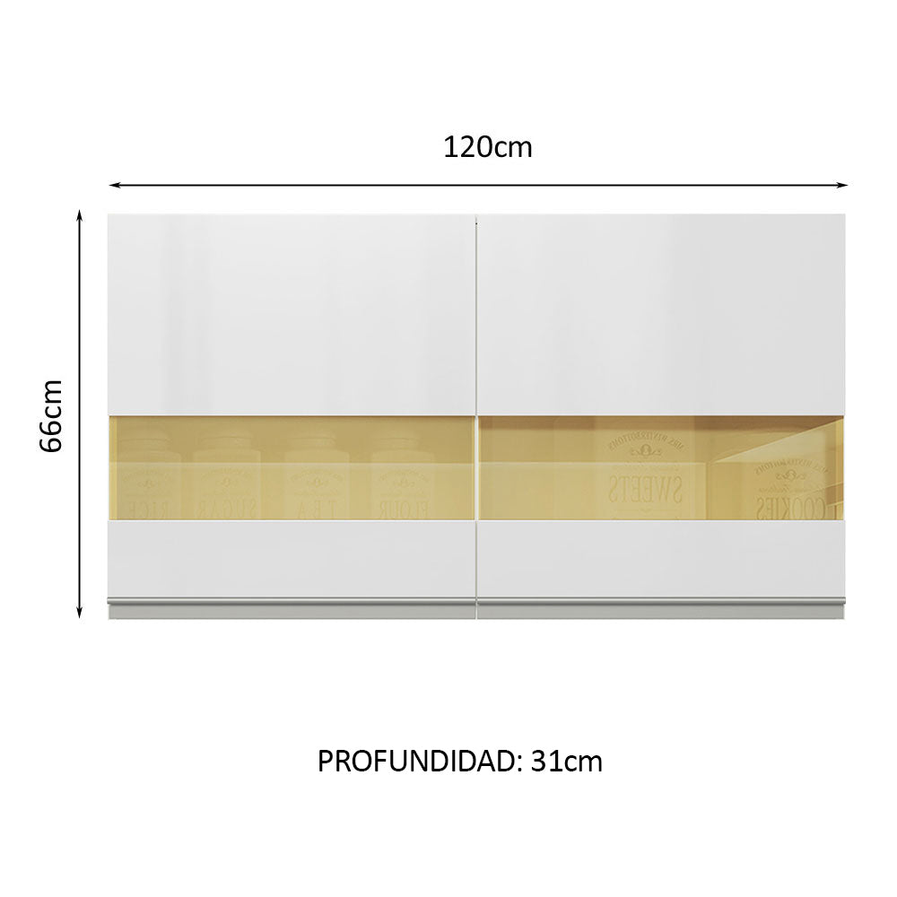 Alacena Cocina 100% MDF 120 cm 2 Puertas Vidrio Reflex Blanco Brillante Acordes Madesa - Image 2