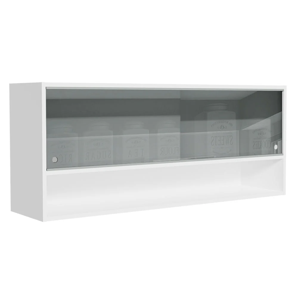 Alacena para Cocina 120 cm 2 Puertas Corredizas de Vidrio Neutral 1 Nicho Blanco para Cocinas Glamy, Lux e Reims Madesa