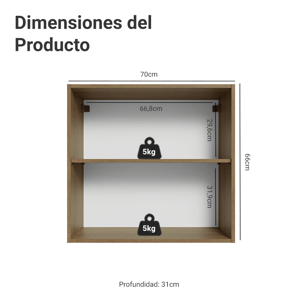 Alacena Cocina 70 cm 2 Puertas Marrón/Blanco Aterciopelado Lux Madesa - Image 2