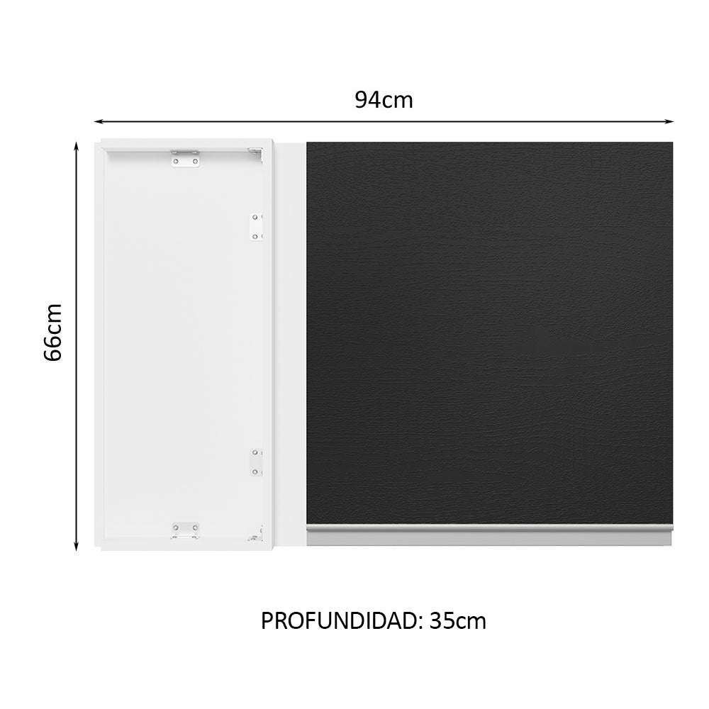Alacena Cocina Esquinera 100% MDF 1 Puerta Blanco/Negro Acordes Madesa - Image 2