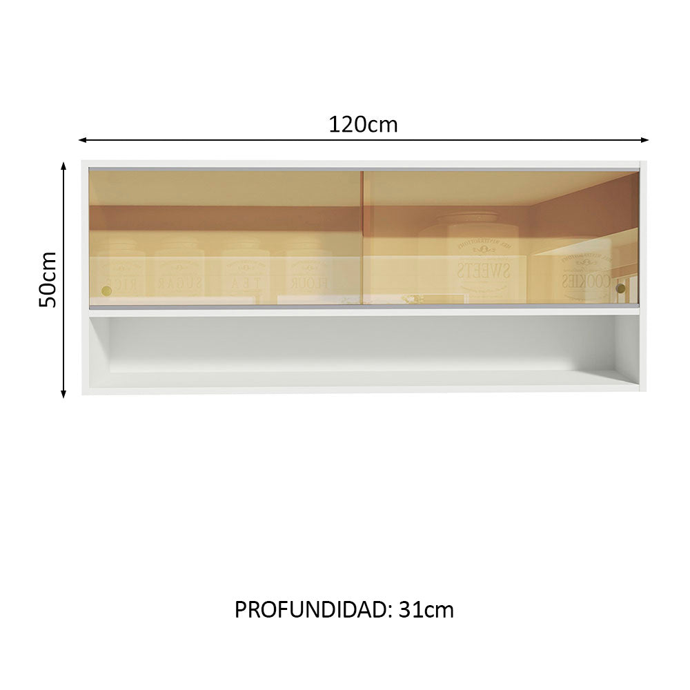 Alacena para Cocina 120 cm 2 Puertas Corredizas de Vidrio color blanco Madesa - Image 2