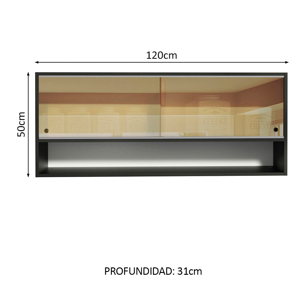 Alacena para Cocina 120 cm 2 Puertas Corredizas de Vidrio color Negro Madesa - Image 2