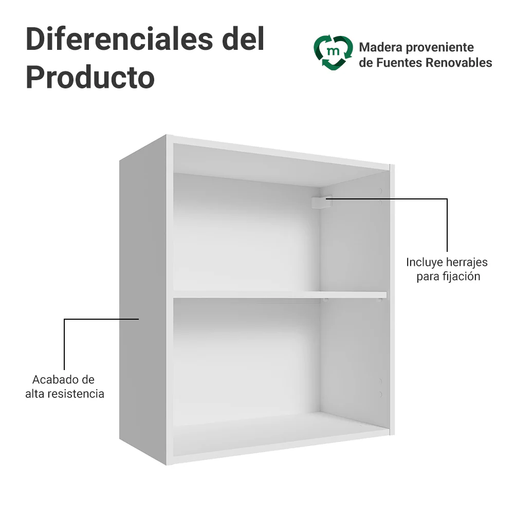 Alacena para Dormitorio 60 cm 2 Nichos Neo Blanco - Image 3
