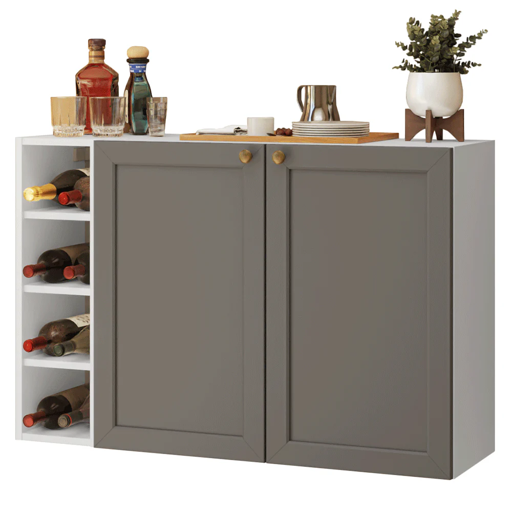 Aparador Vajillero con Bodega para botellas 100cm 2 Puertas Blanco/Gris Vik 16 - Image 3