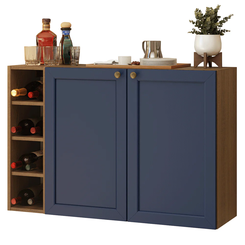 Aparador Vajillero con Bodega para botellas 100cm 2 Puertas Marrón/Azul Vik 16 - Image 3