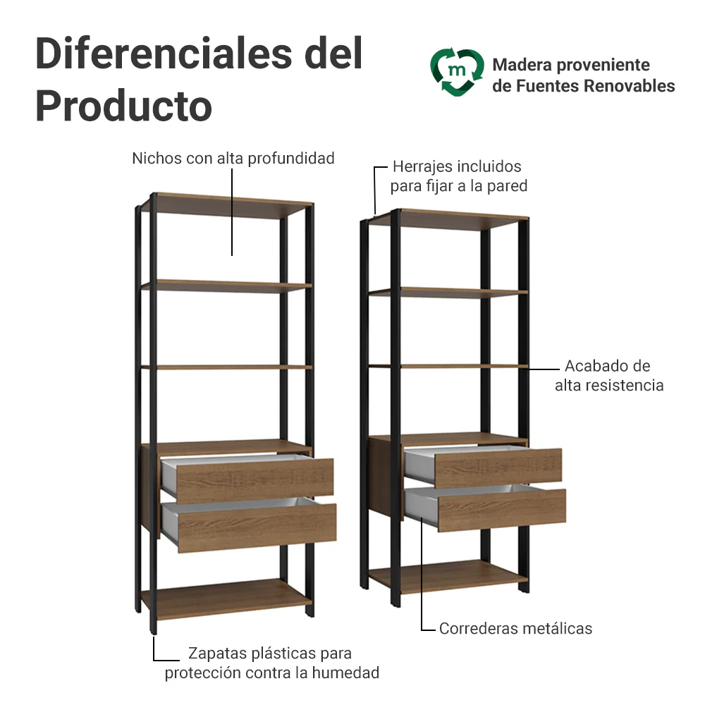 Armario Organizador Multiuso para Libros Madesa 140cm MN - Image 5