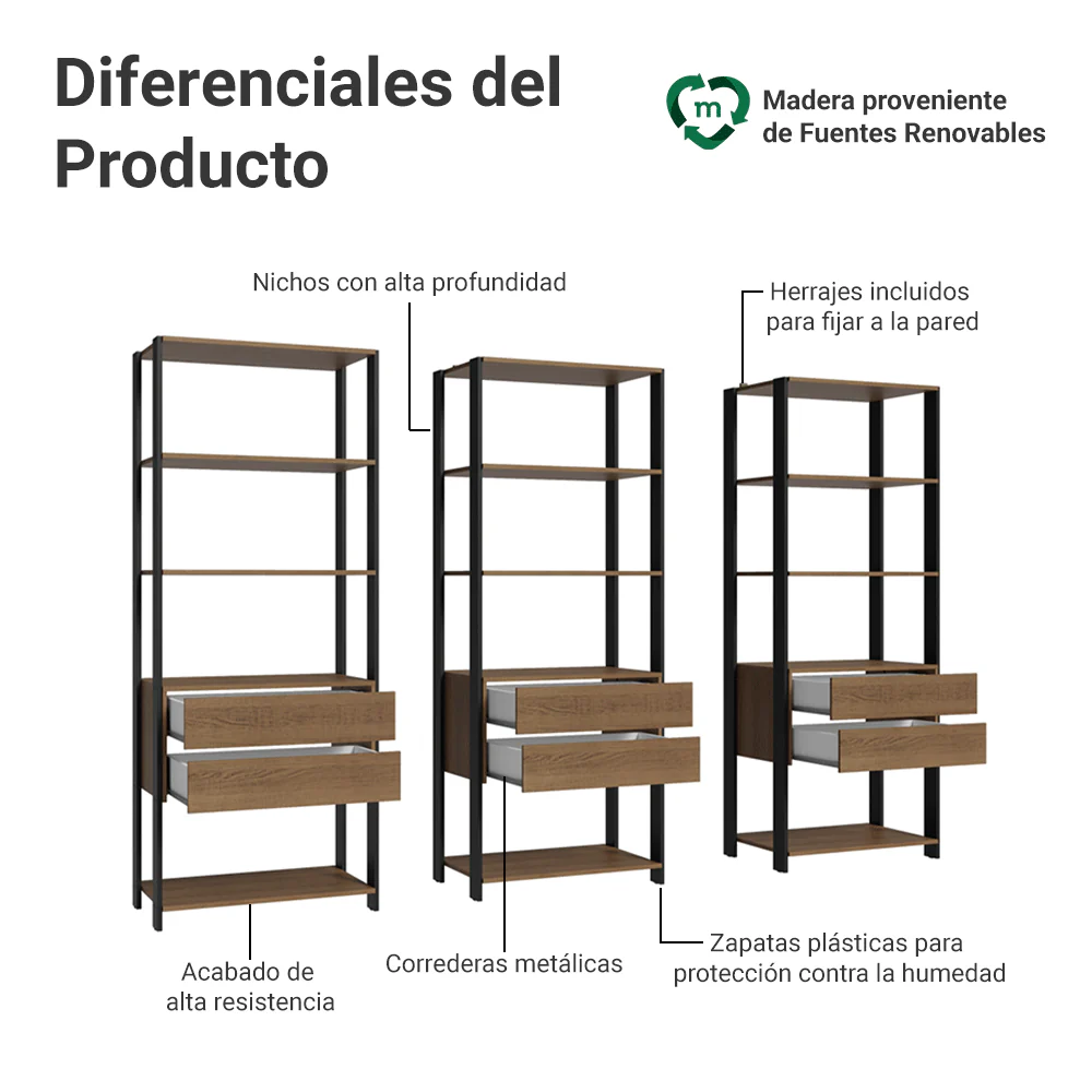Armario Organizador Multiuso para Libros Madesa 210cm MN - Image 4