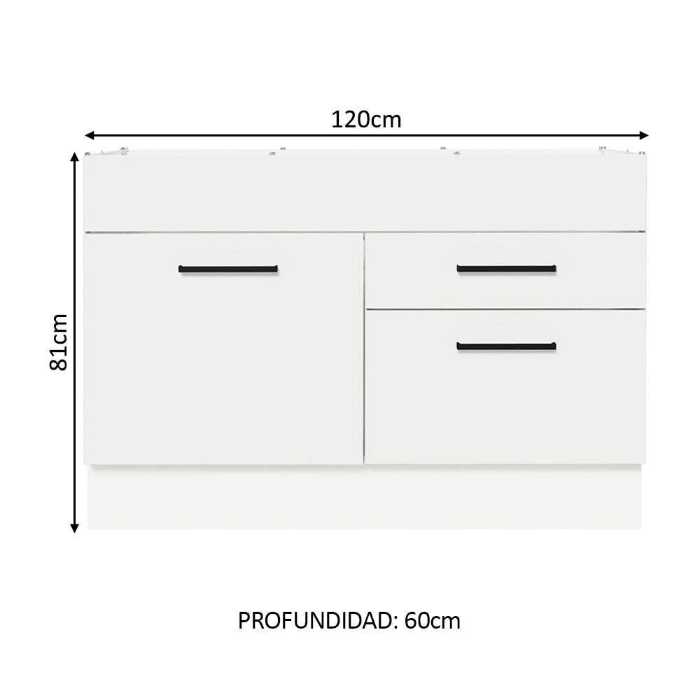 Bajo Mesada Cocina 120 cm x 60 cm, 2 Cajones 1 Puerta Agata Blanco - Image 2