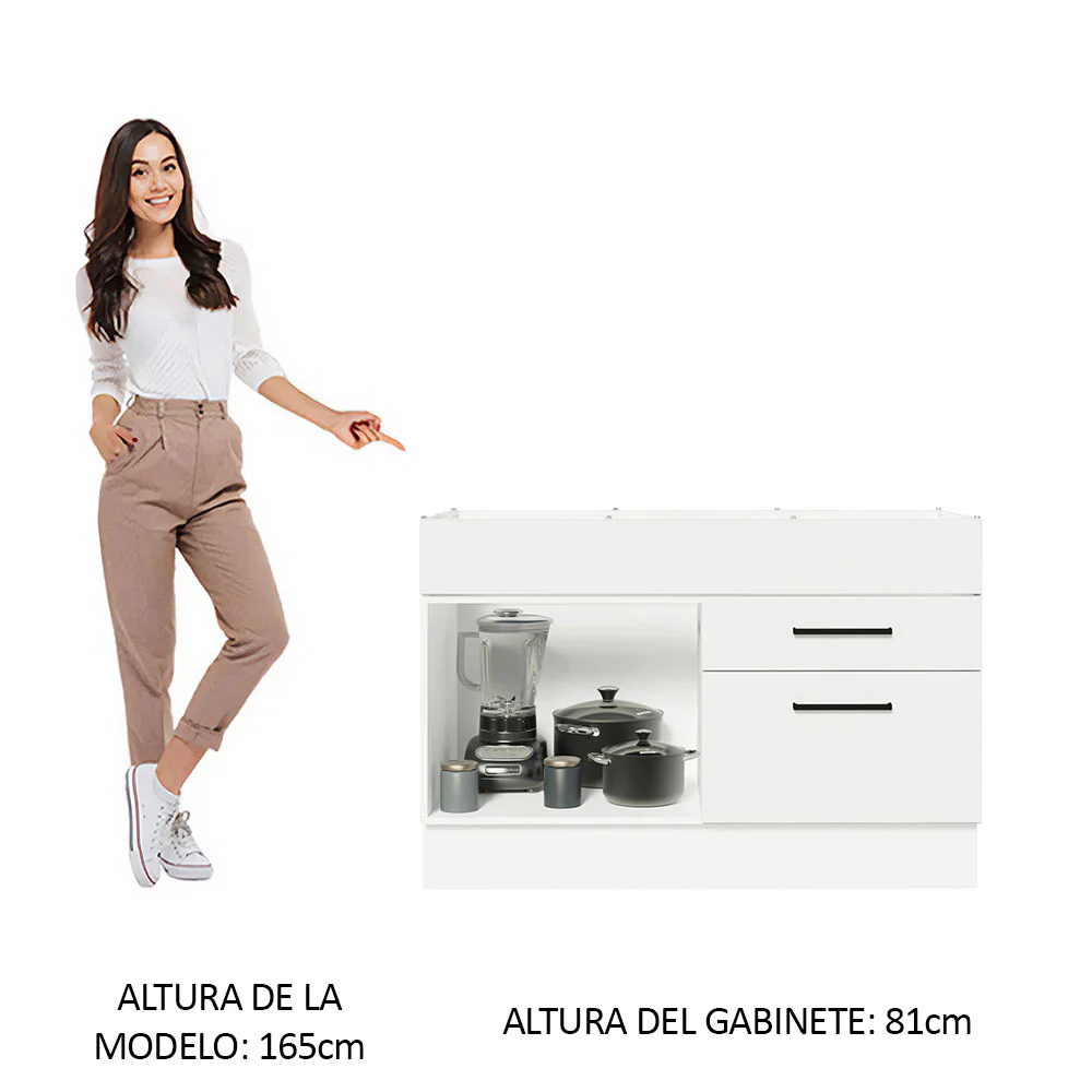 Bajo Mesada Cocina 120 cm x 60 cm, 2 Cajones 1 Puerta Agata Blanco - Image 4