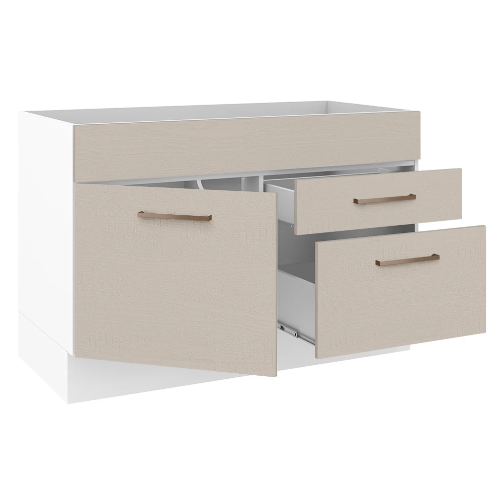 Bajo Mesada para Bacha 120 cm 2 Cajones 1 Puerta (Sin Mesada y Bacha) Blanco/Crema Agata Madesa - Image 6