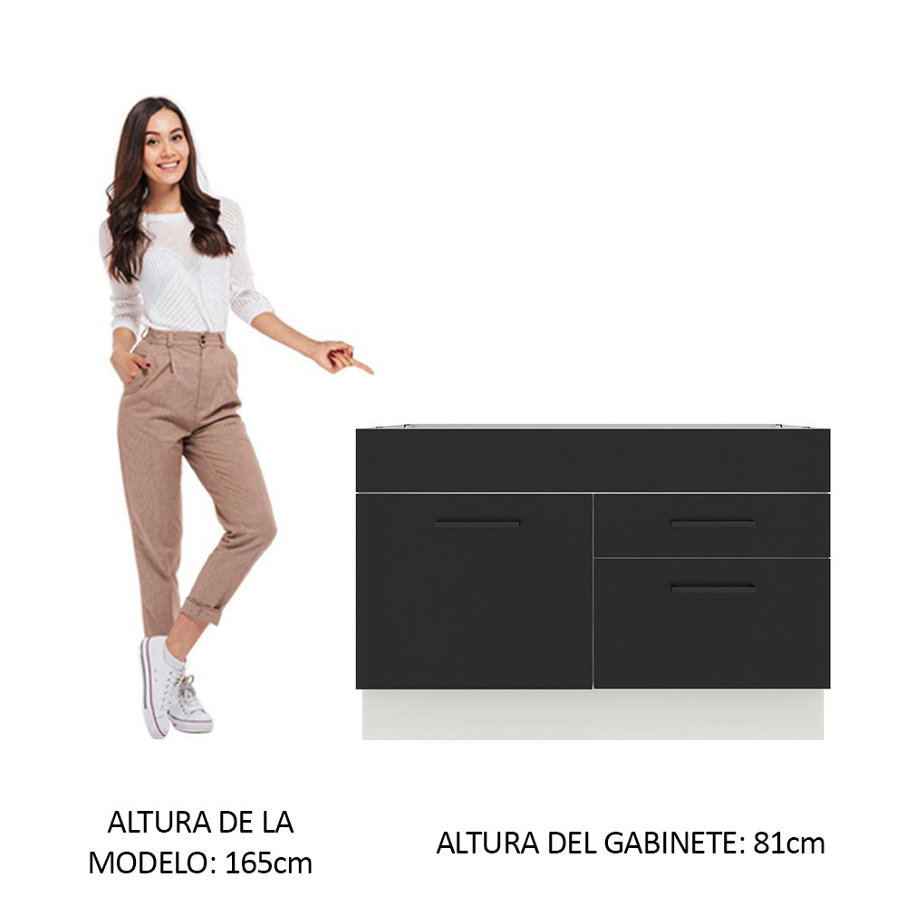 Bajo Mesada para Bacha 120 cm 2 Cajones 1 Puerta (Sin Mesada y Bacha) Blanco/Negro Agata Madesa - Image 3