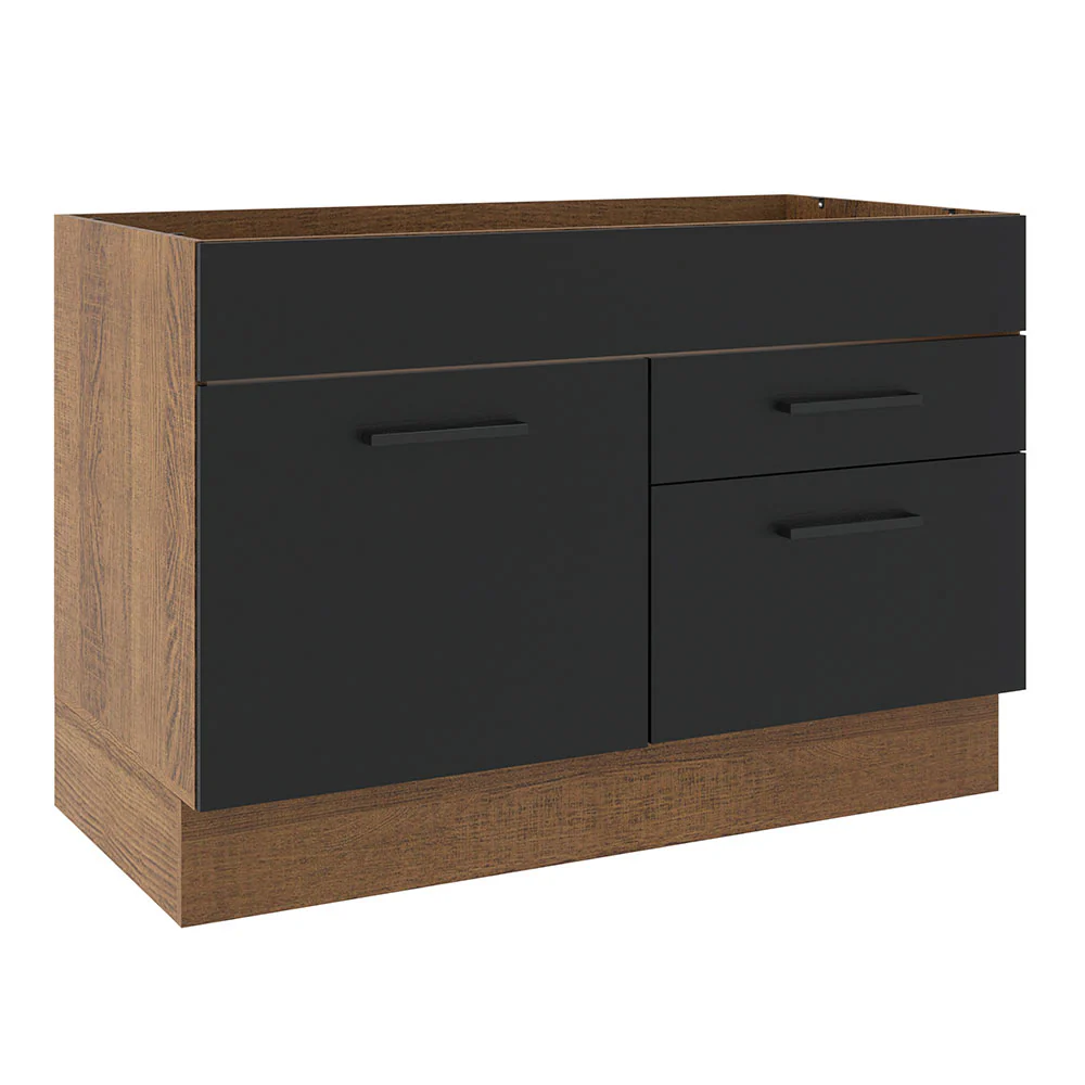 Bajo Mesada para Bacha 120 cm 2 Cajones 1 Puerta (Sin Mesada y Bacha) Marrón/Negro Agata Madesa