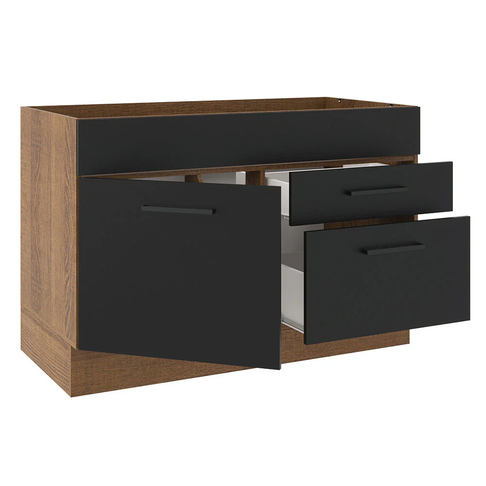 Bajo Mesada para Bacha 120 cm 2 Cajones 1 Puerta (Sin Mesada y Bacha) Marrón/Negro Agata Madesa - Image 6