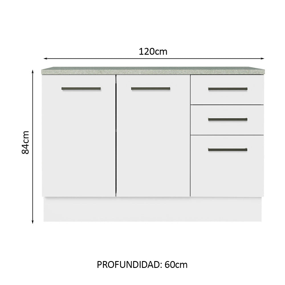 Bajo Mesada Cocina 120 cm x 60 cm, 3 Cajones 2 Puertas Agata Blanco - Image 2