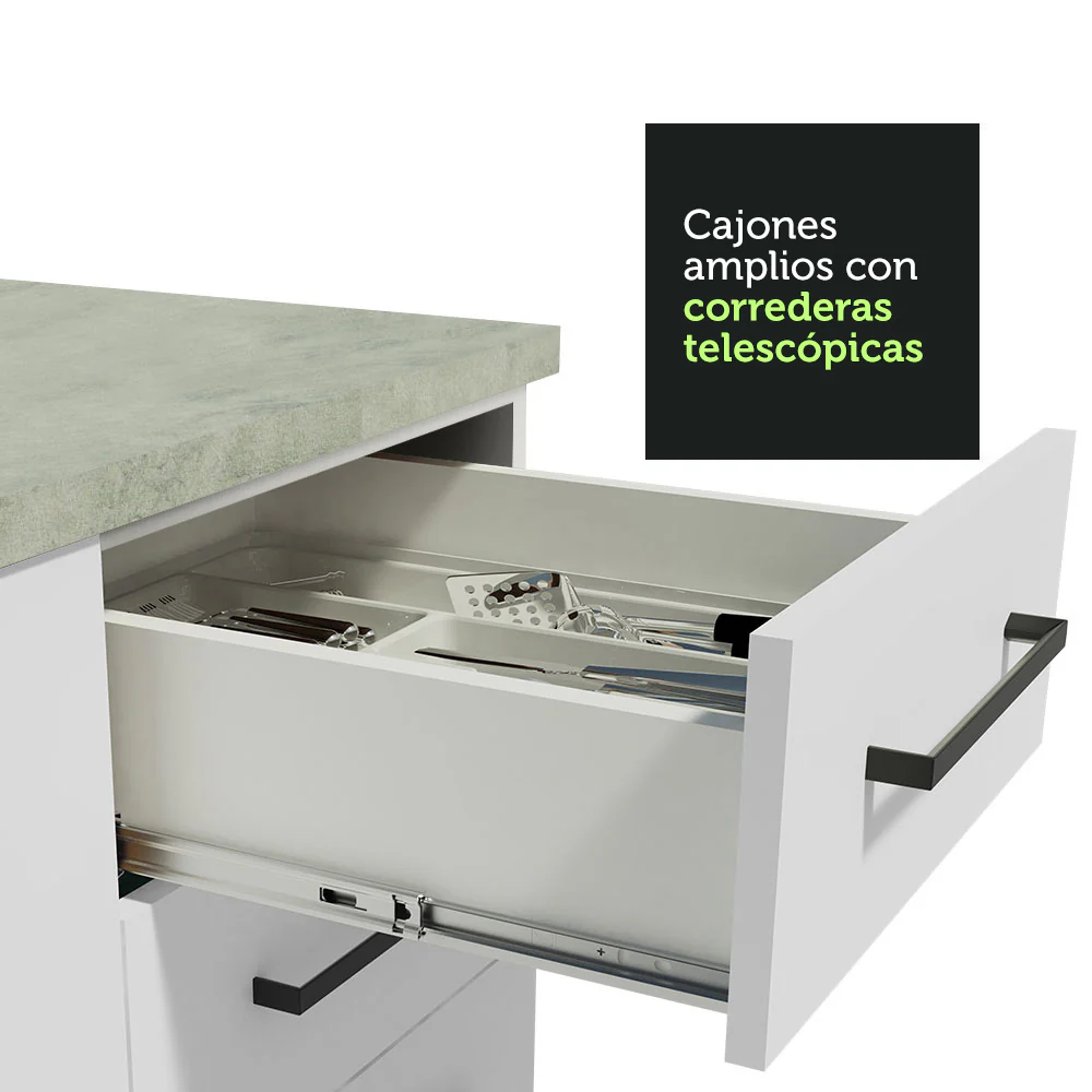 Bajo Mesada Cocina 120 cm x 60 cm, 3 Cajones 2 Puertas Agata Blanco - Image 8