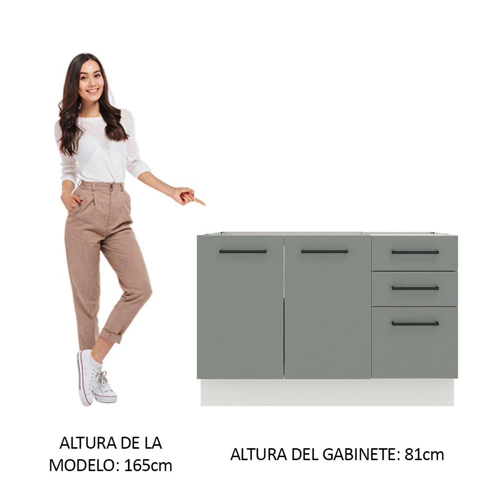 Bajo Mesada para Bacha 120 cm 3 Cajones 2 Puertas (Sin Mesada y Bacha) Blanco/Gris Agata Madesa - Image 3