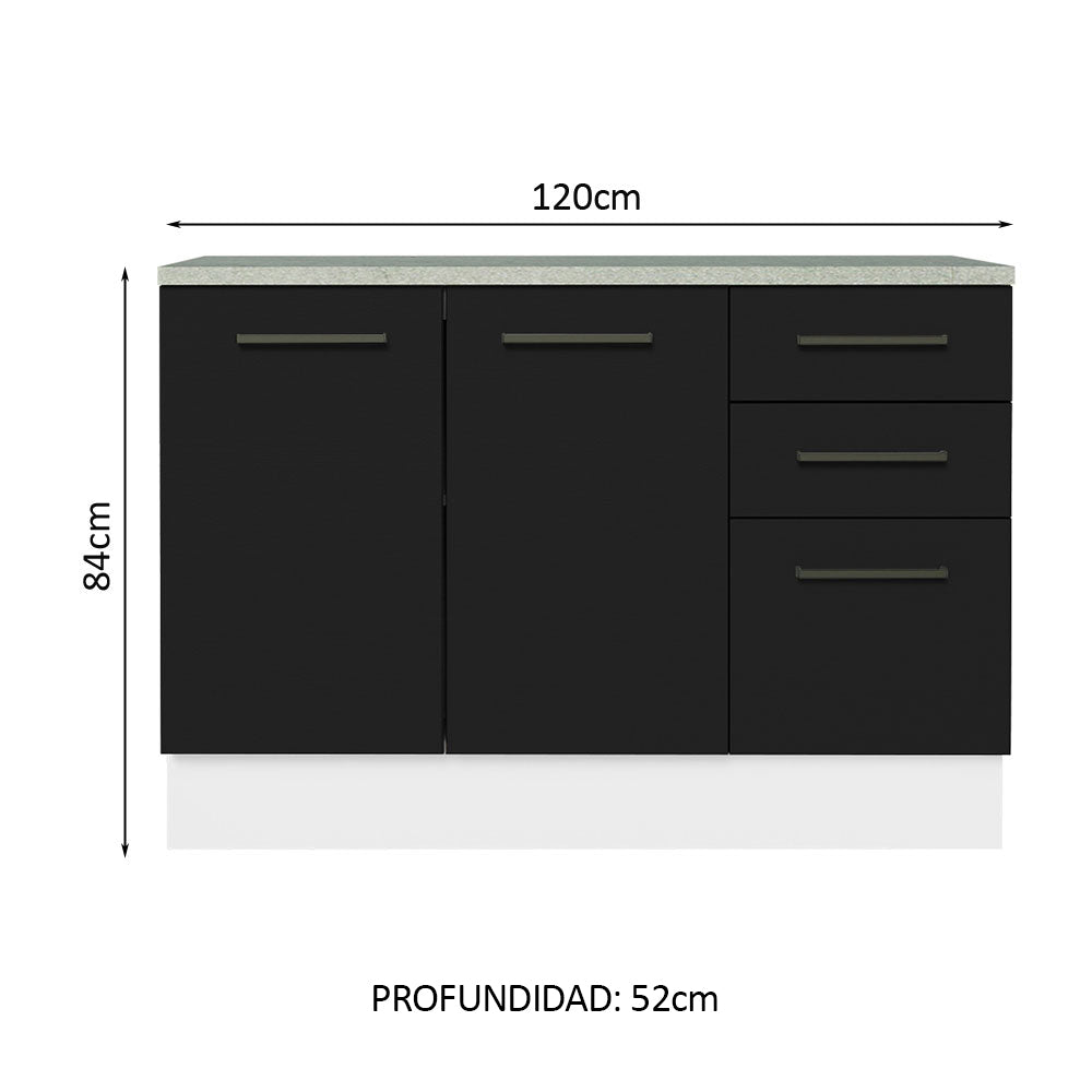 Bajo Mesada Cocina 120 cm 3 Cajones 2 Puertas (Con Mesada) Blanco/Negro Agata Madesa - Image 2