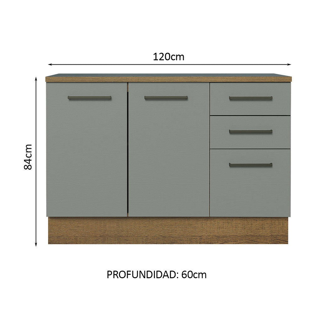 Bajo Mesada Cocina 120 cm x 60 cm, 3 Cajones 2 Puertas con Mesada Agata Marrón/Gris - Image 2