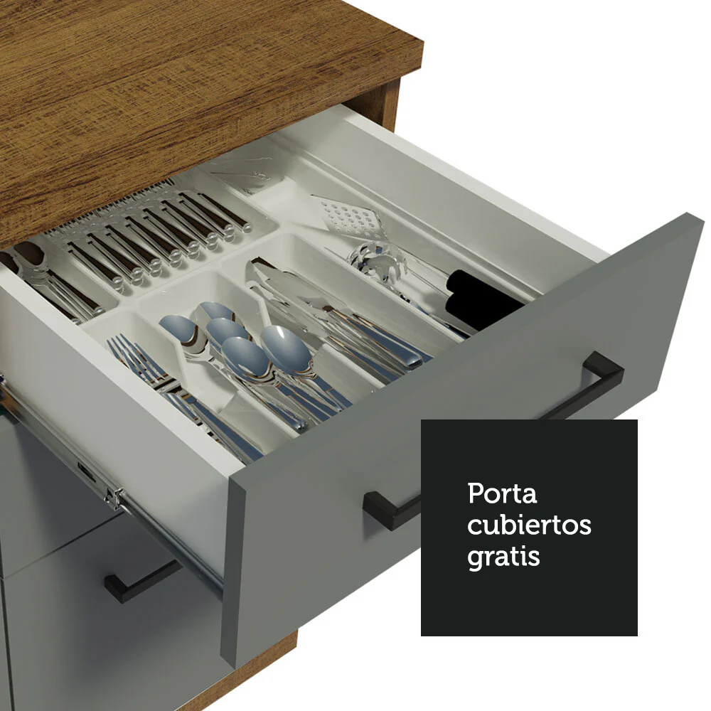 Bajo Mesada Cocina 120 cm x 60 cm, 3 Cajones 2 Puertas con Mesada Agata Marrón/Gris - Image 7