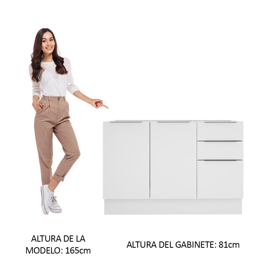 Bajo Mesada para Bacha 120 cm 3 Cajones 2 Puertas (Sin Mesada y Bacha) Blanco Stella Madesa - Image 3