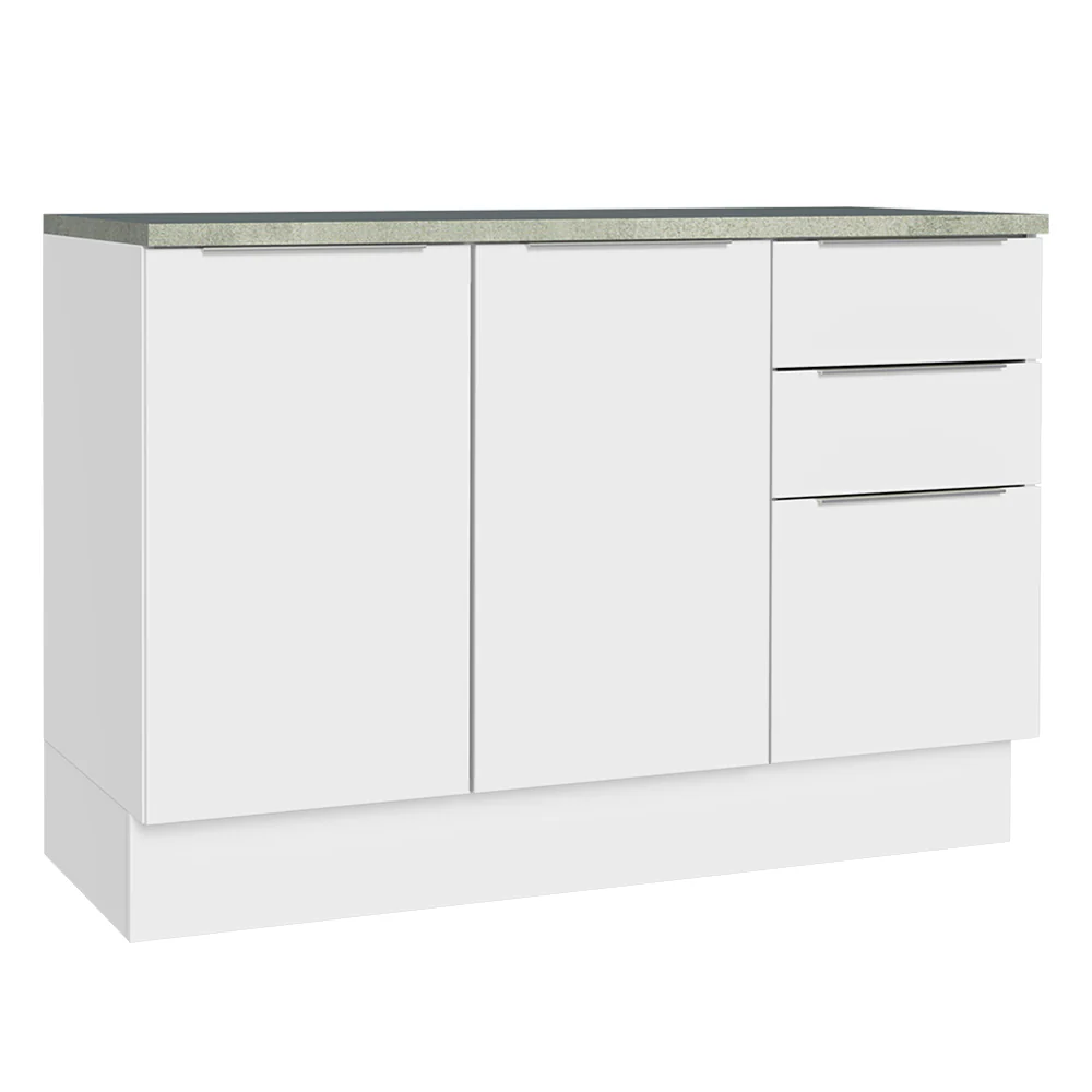 Bajo Mesada Cocina 120 cm 3 Cajones 2 Puertas (Con Mesada) Blanco Stella Madesa