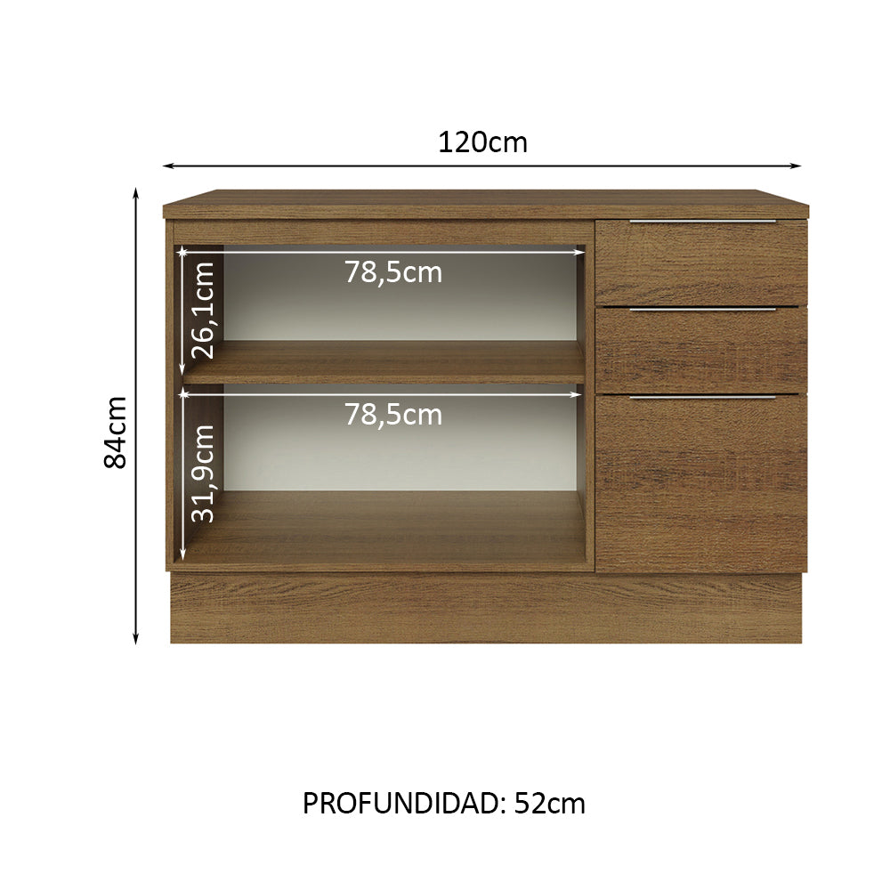 Bajo Mesada Cocina 120 cm 3 Cajones 2 Puertas (Con Mesada) Marrón Stella Madesa - Image 3