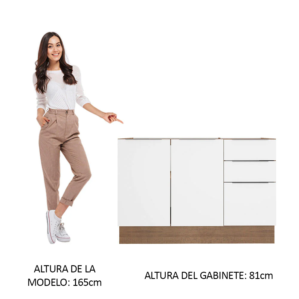 Bajo Mesada para Bacha 120 cm 3 Cajones 2 Puertas (Sin Mesada y Bacha) Marrón/Blanco Stella Madesa - Image 3