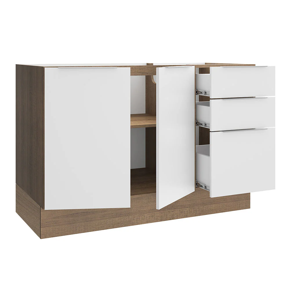Bajo Mesada para Bacha 120 cm 3 Cajones 2 Puertas (Sin Mesada y Bacha) Marrón/Blanco Stella Madesa - Image 7
