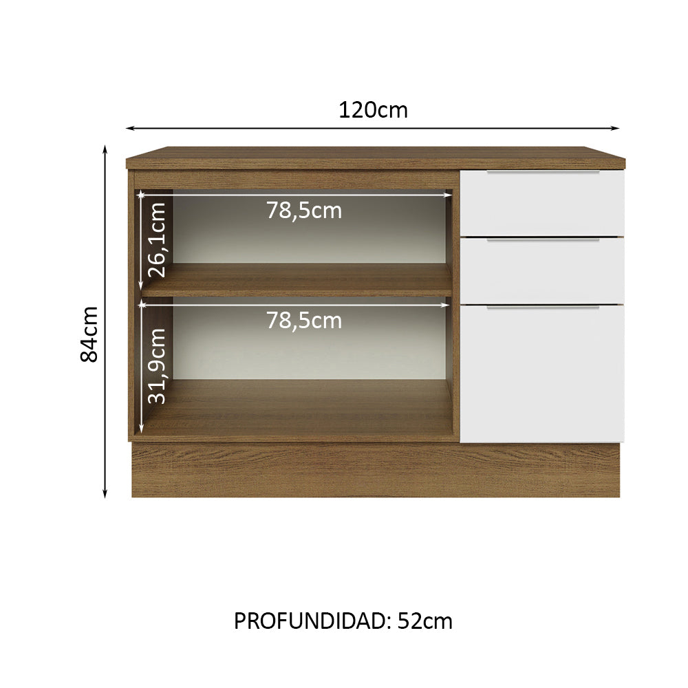 Bajo Mesada Cocina 120 cm 3 Cajones 2 Puertas (Con Mesada) Marrón/Blanco Stella Madesa - Image 3