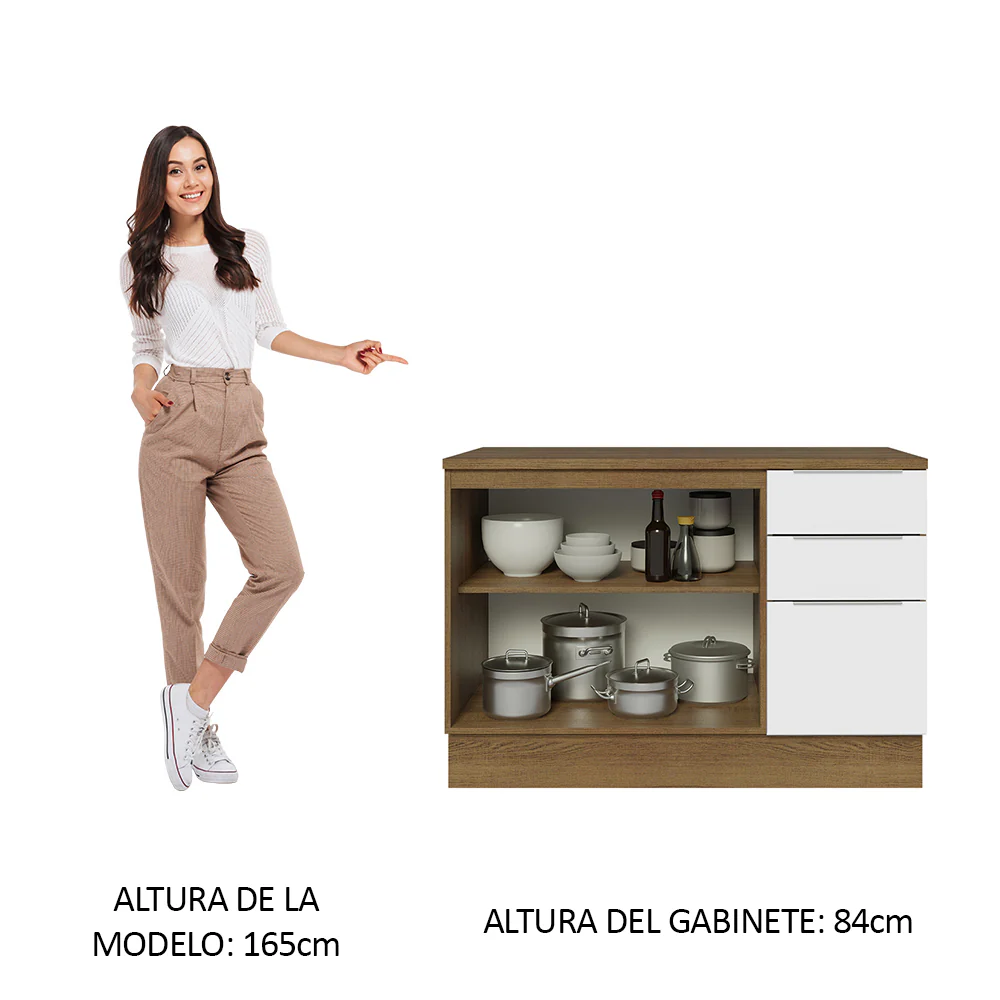 Bajo Mesada Cocina 120 cm 3 Cajones 2 Puertas (Con Mesada) Marrón/Blanco Stella Madesa - Image 4