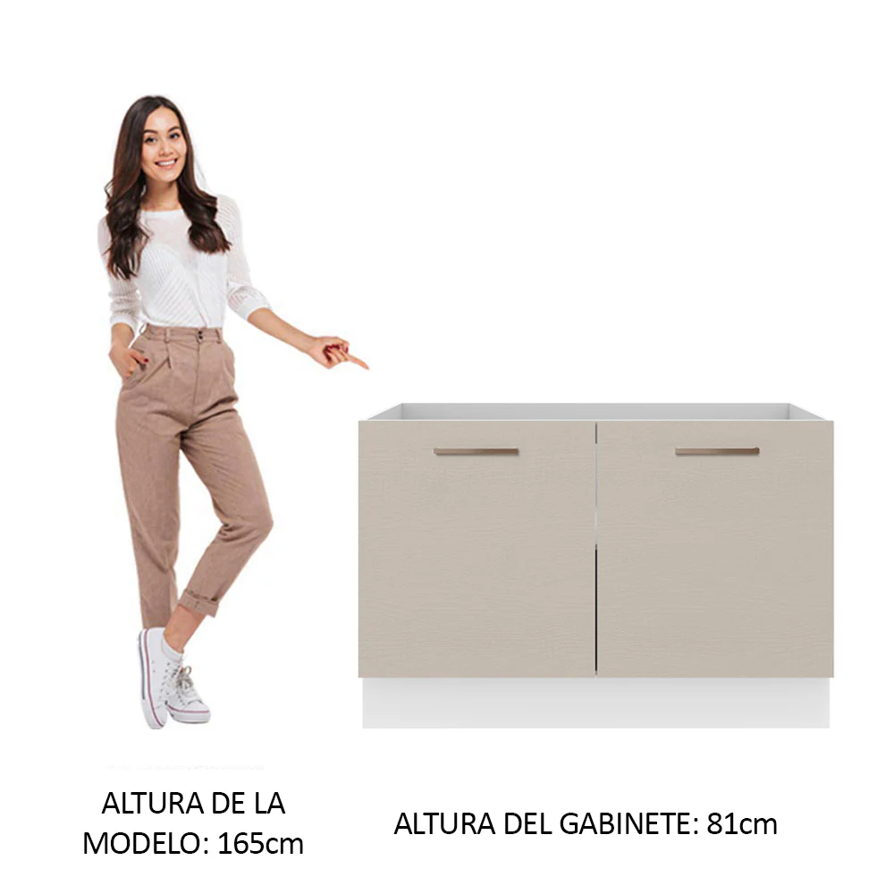 Bajo Mesada Cocina 120 cm x 60 cm, 2 Puertas Agata Blanco/Crema - Image 3