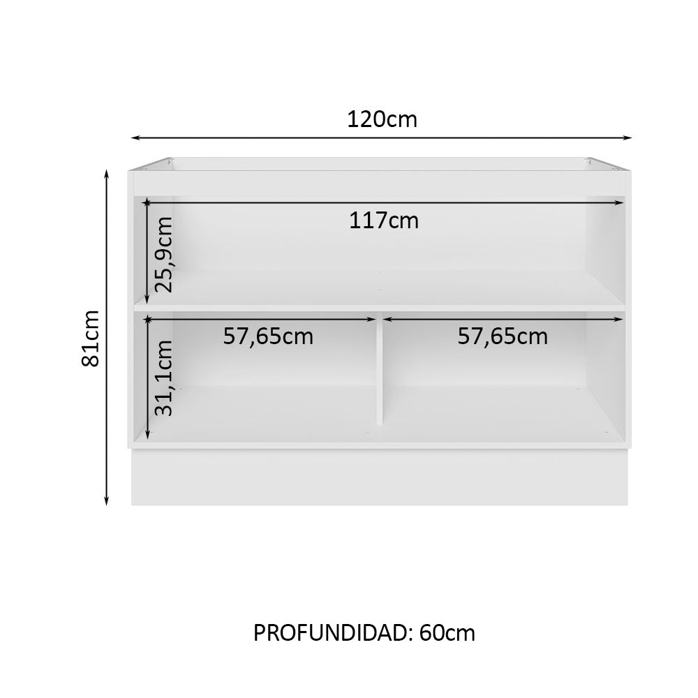 Bajo Mesada Cocina 120 cm x 60 cm, 2 Puertas Lux Blanco/Gris - Image 3