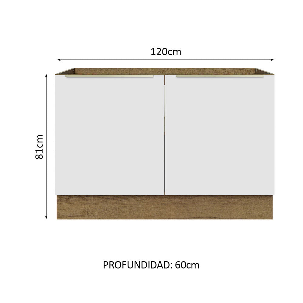 Bajo Mesada Cocina 120 cm x 60 cm, Sin cajones 2 Puertas Lux Marrón/Blanco - Image 2
