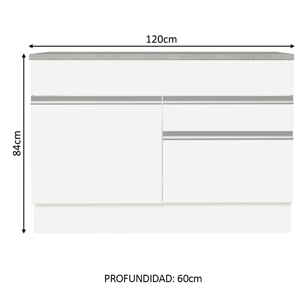 Bajo Mesada Cocina 120 x 60 cm 1 Puerta 2 Cajones Blanco (Con Mesada) Glamy Madesa - Image 2