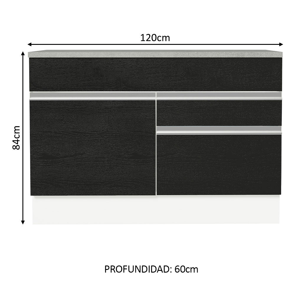 Bajo Mesada Cocina 120 x 60 cm 1 Puerta 2 Cajones Blanco/Negro (Con Mesada) Glamy Madesa - Image 2