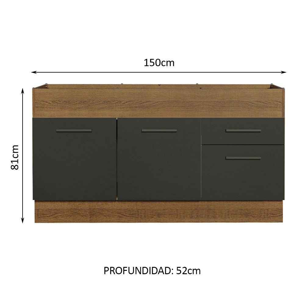 Bajo Mesada 150 cm 2 Cajones 2 Puertas Agata Marrón/Negro - Image 3