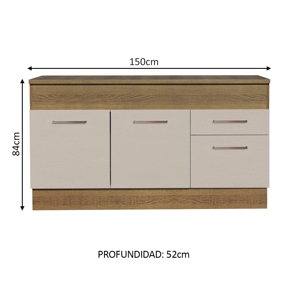 Bajo Mesada 150 cm 2 Portas e 2 Gavetas (Con Mesada) Marrón/Crema Agata - Image 2