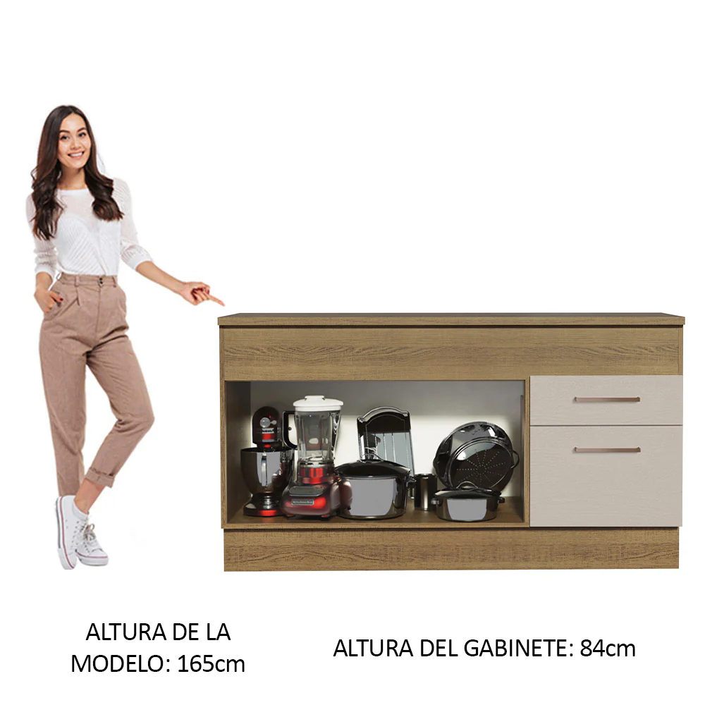Bajo Mesada 150 cm 2 Portas e 2 Gavetas (Con Mesada) Marrón/Crema Agata - Image 3