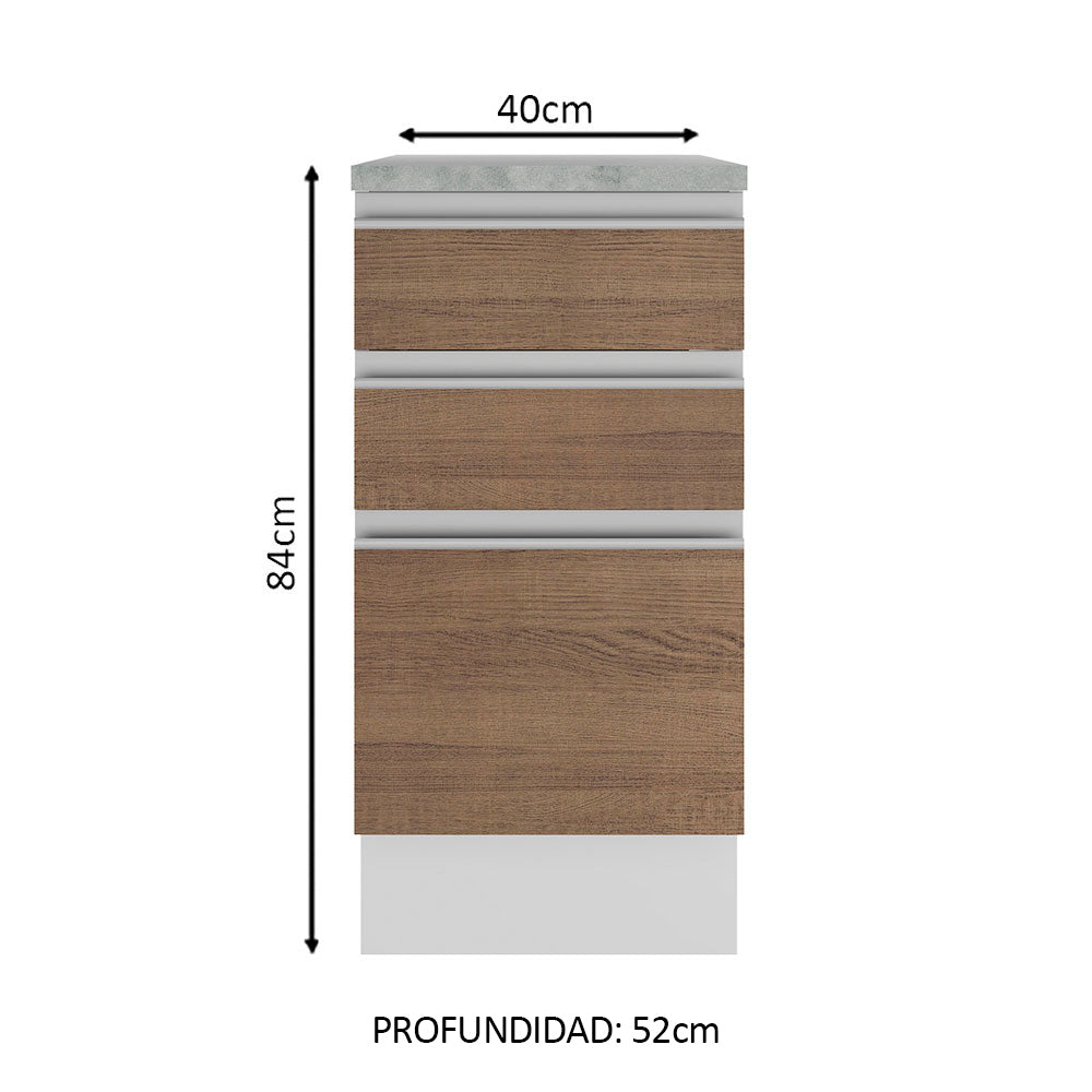 Bajo Mesada 40 cm 3 Cajones Glamy Blanco/Marrón - Image 2