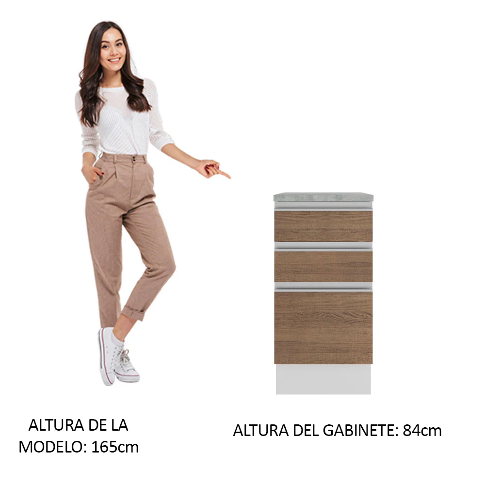 Bajo Mesada 40 cm 3 Cajones Glamy Blanco/Marrón - Image 3