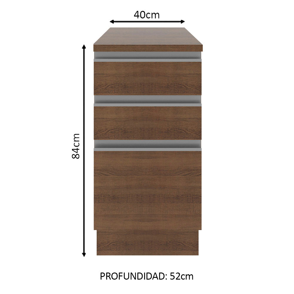 Bajo Mesada 40 cm 3 Cajones Glamy Marrón - Image 2