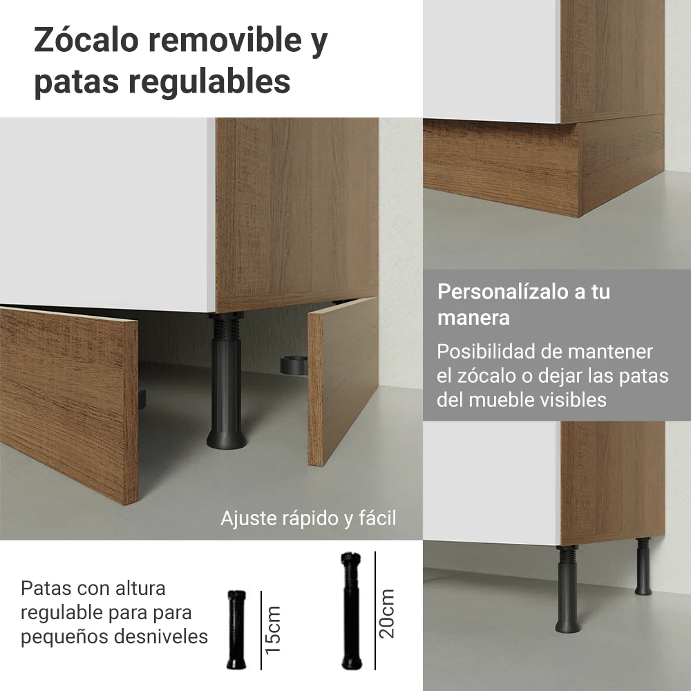Bajo Mesada 50 x 60 cm 1 Puerta (con mesada) Marrón/Blanco Glamy - Image 7
