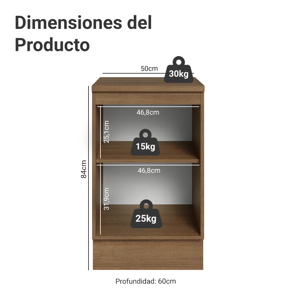 Bajo Mesada 50 x 60 cm 1 Puerta (con mesada) Marrón/Gris Vik - Image 2